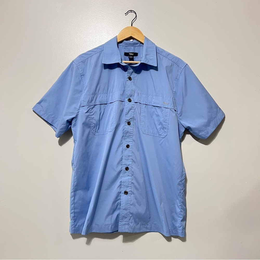 Tilley Men's Short Sleeve Button Down Top Light Blue Size Medium Preppy Gorpcore